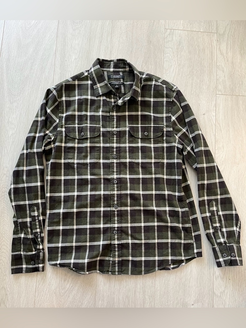 Banana Republic Olive Green and White Plaid Button-Down Shirt